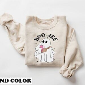 Halloween Ghost Boo Jee Boo Sweatshirt Spooky Season Fall Party Cozy Sweater 79